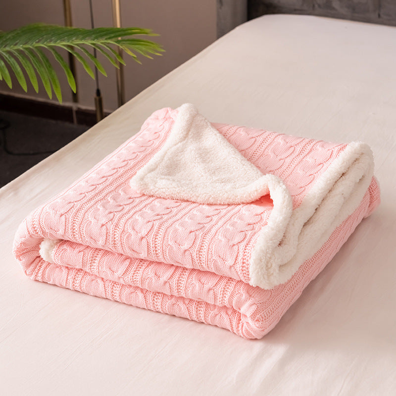 Cozy Cable Knit Sherpa Throw Blanket