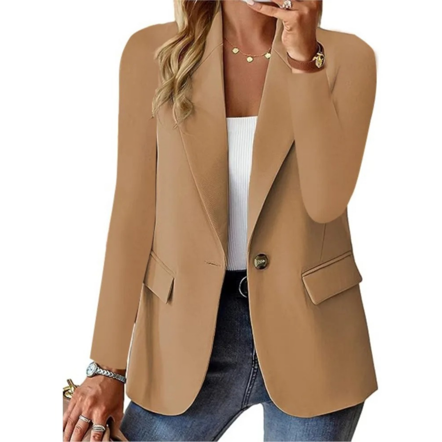 Street-Wave Beige Blazer For Women Premium Comfort All Day Elegant Office Essential