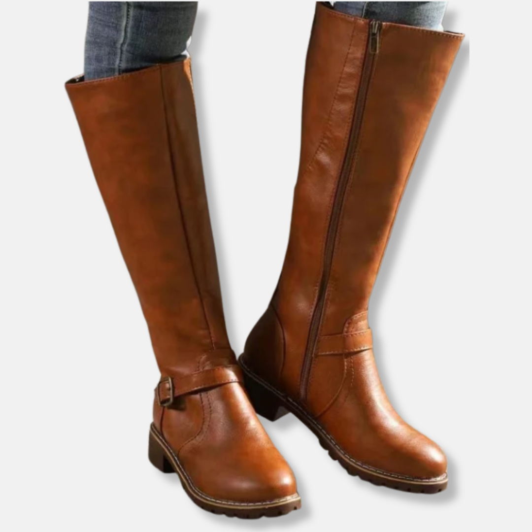 Street-Wave Leather-Effect Knee-High Boots For Women Zips