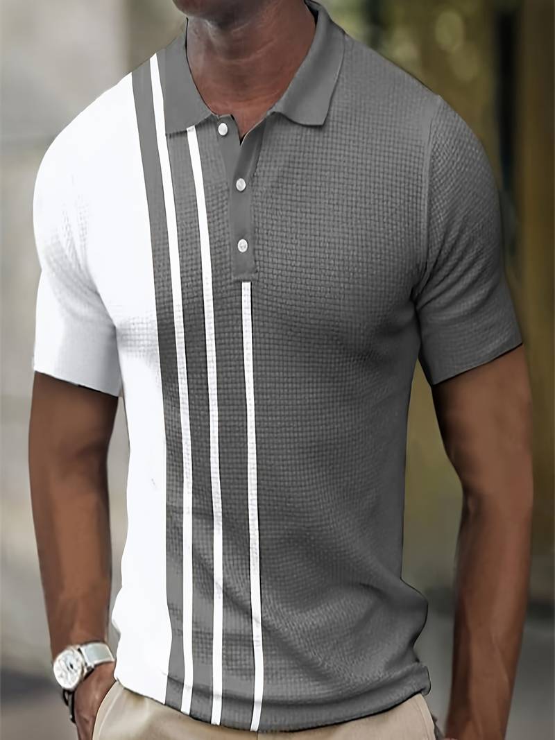 Street Wave Men's Striped Timeless Polo Shirt Breathable Cotton Blend