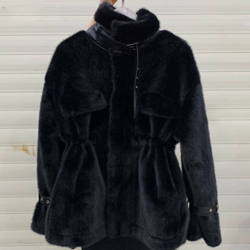Street-wave Women's Faux Fur Winter Coat With Zip Front Belted Waist Cozy Pockets