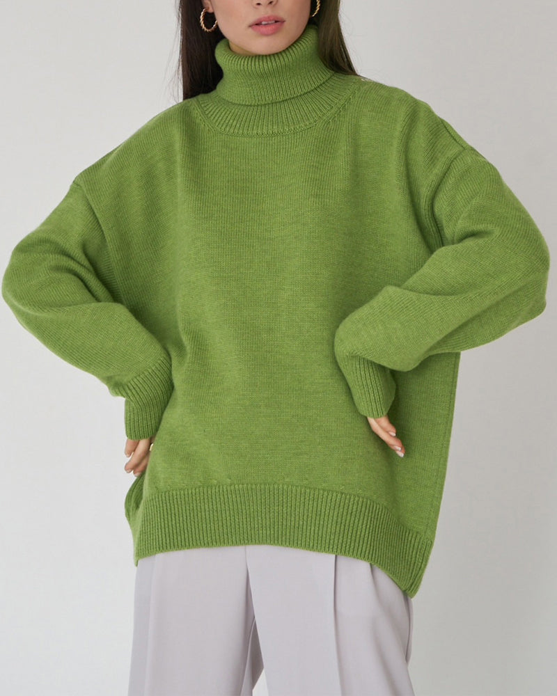 Street Wave Elegant Oversized Women's Cotton Turtleneck Sweater For Warm Comfort