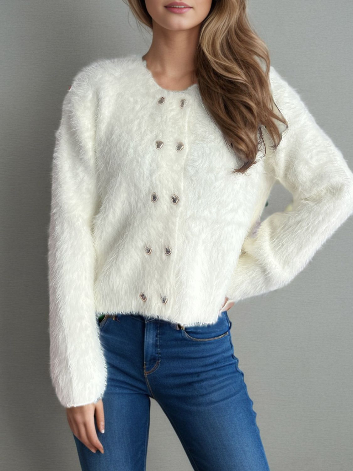 Street Wave Faux Fur Cardigan Women Soft Cozy Knitwear Elegant Design For Everyday Wear