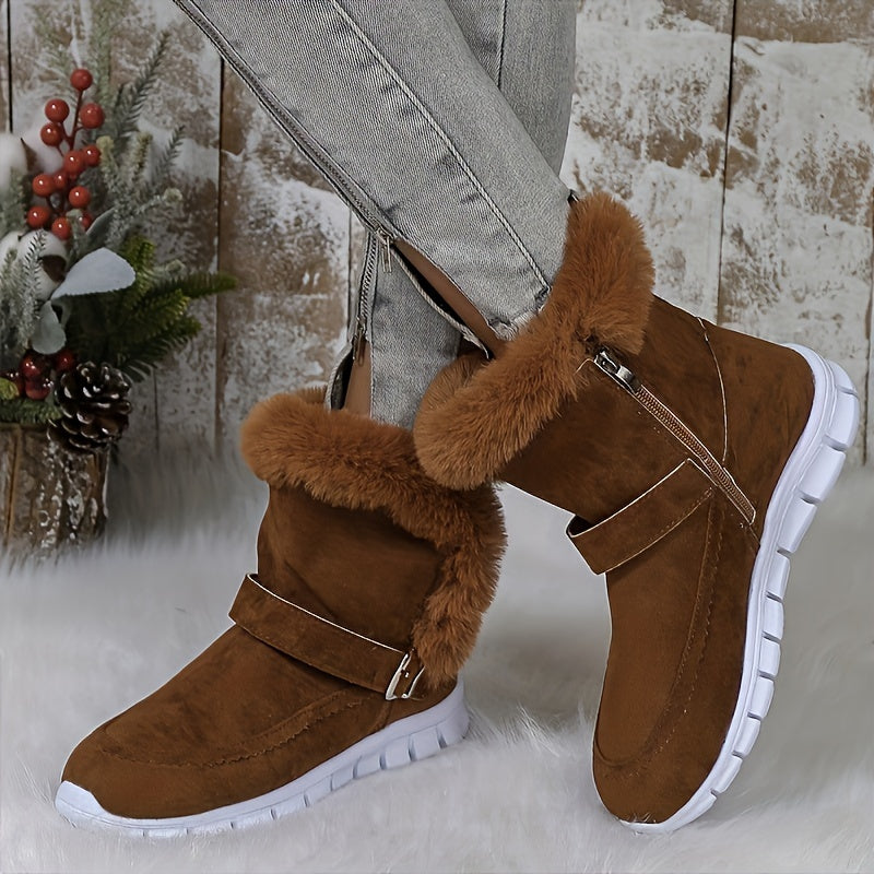 Street-Wave Fur-Lined Ankle Boots For Women Warm Cozy Fleece Lining Comfort All Day Wear