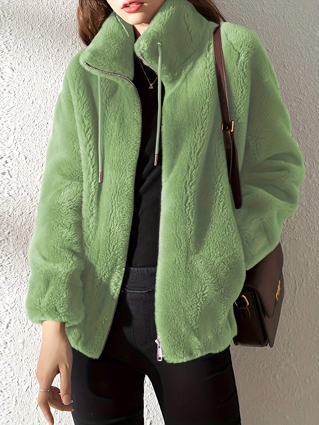 Street Wave Teddy Coat Zip Up For Women Cozy Warm Plush Longline Fur Jacket Everyday Style