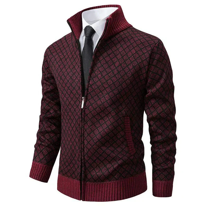 Street-Wave Mens Quilted Knit Cardigan Zip Up For Modern Comfort Style Versatile Everyday Wear