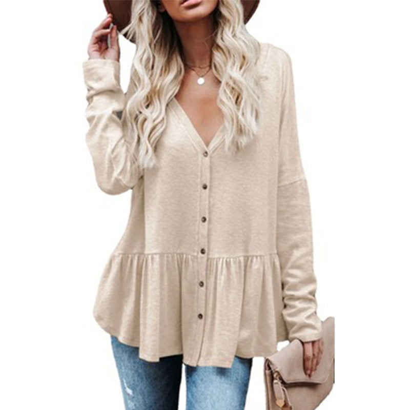 Street-wave Women's Cozy Knit Cardigan With Flowy Ruffle Hem For Versatile Everyday Style