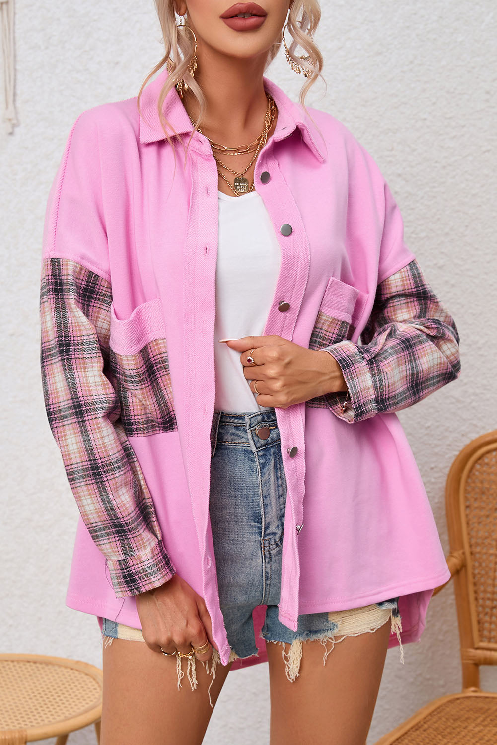 Street-wave Polka Dot Flannel Shirt For Women Polyester Cotton Blend Cozy Everyday Style