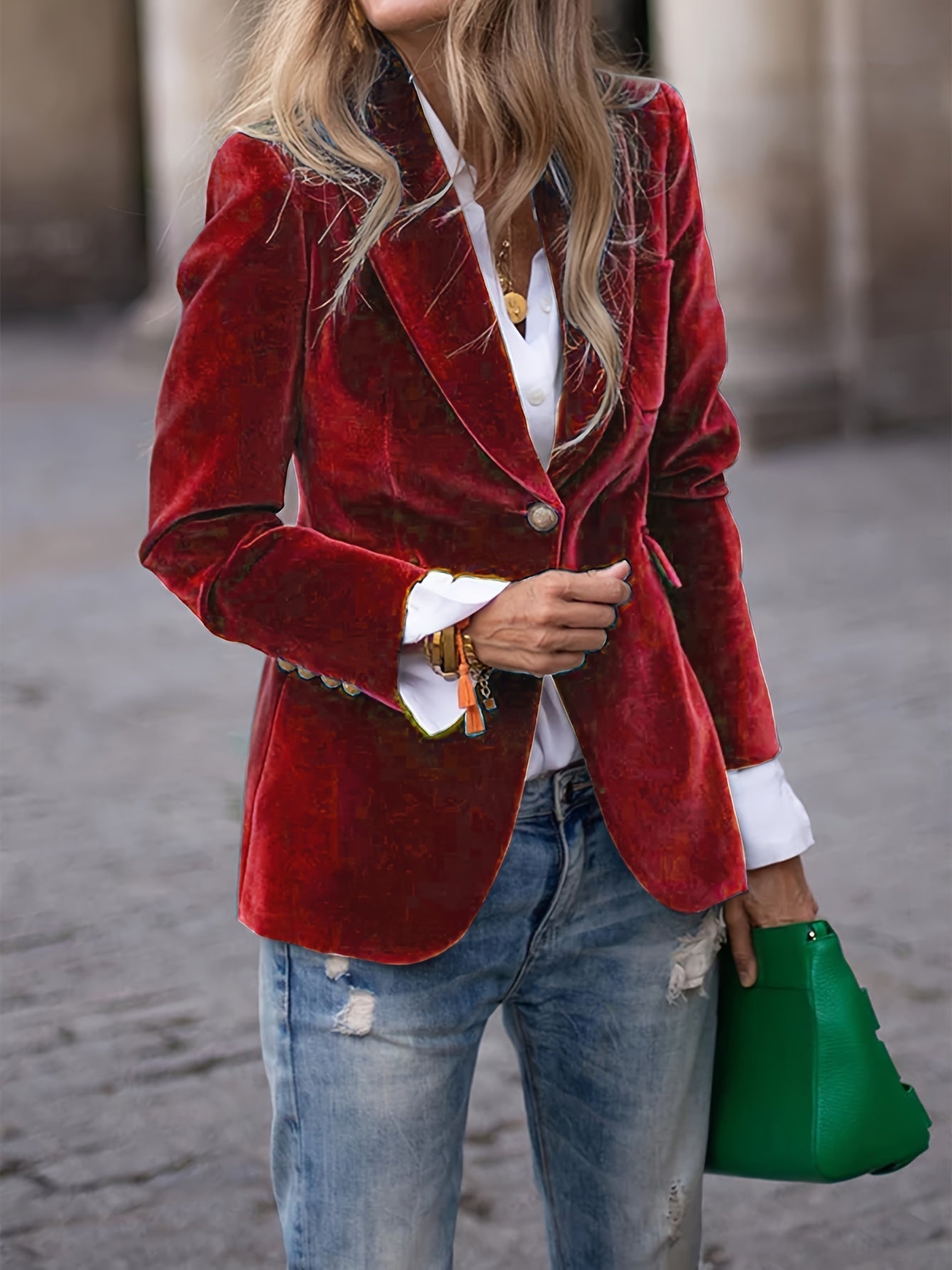 Street-Wave Velour Blazer One Button Elegant Versatile For Women Festive Occasions