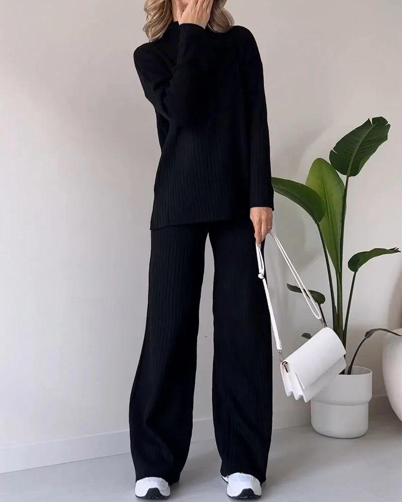 Street-Wave Soft Knit Two-Piece Set For Women Comfort And Style Everyday Loungewear