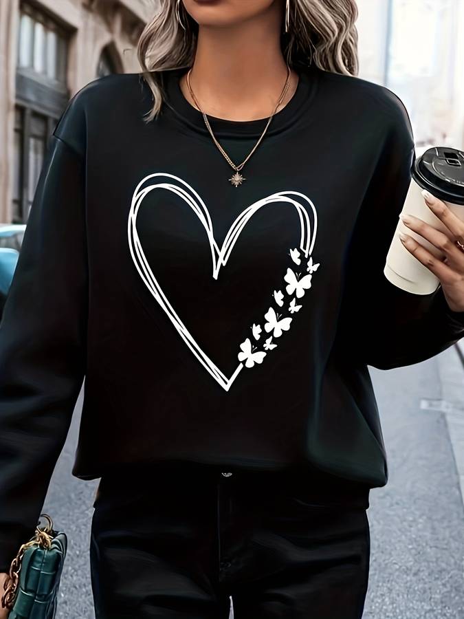 Street-Wave Heart Pattern Knit Sweater For Women Romantic Feminine Pullover With Cozy Fit