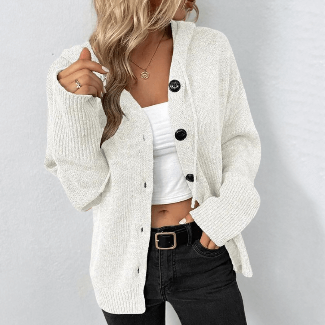 Street-Wave Cozy Button-Front Knit Cardigan for Women - Chunky Knit Relaxed Fit Warmth and Style