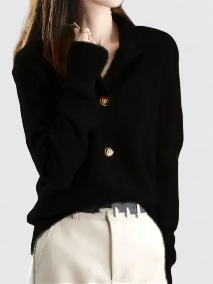 Street-wave Cozy Timeless Knit Cardigan With Button Placket For Women Soft Breathable Knit Wooden Buttons