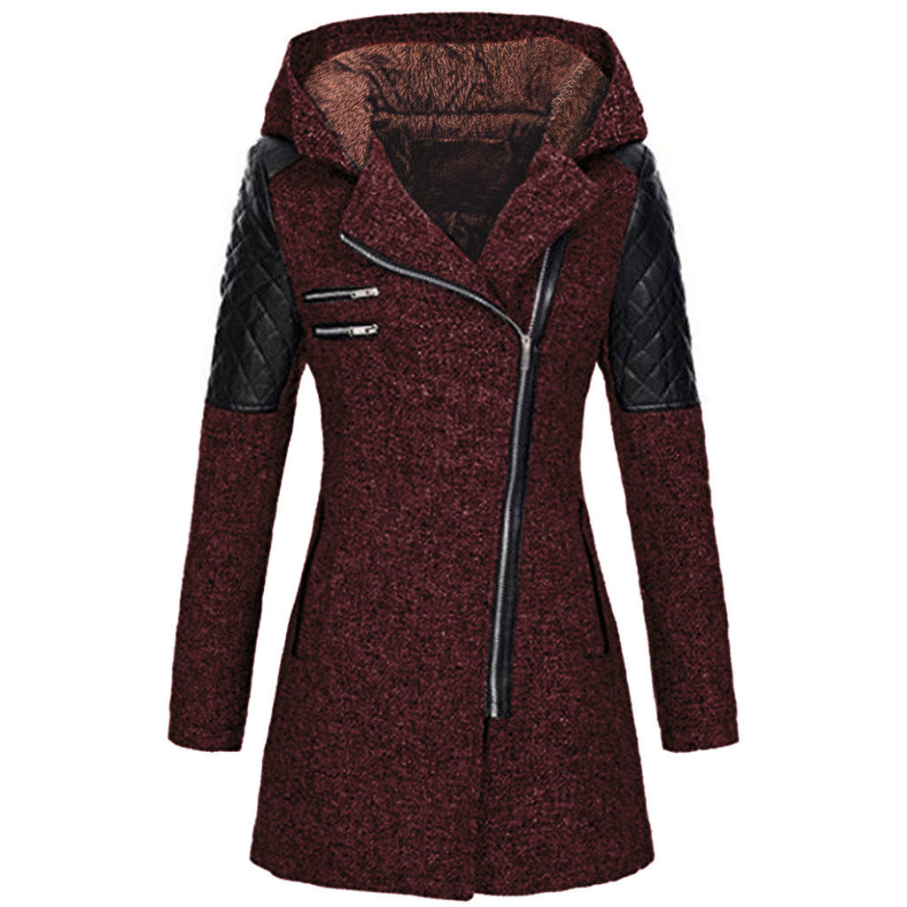 Street-Wave Elise Womens Premium Cotton Winter Coat Warmth With Asymmetrical Zipper Mid-Length