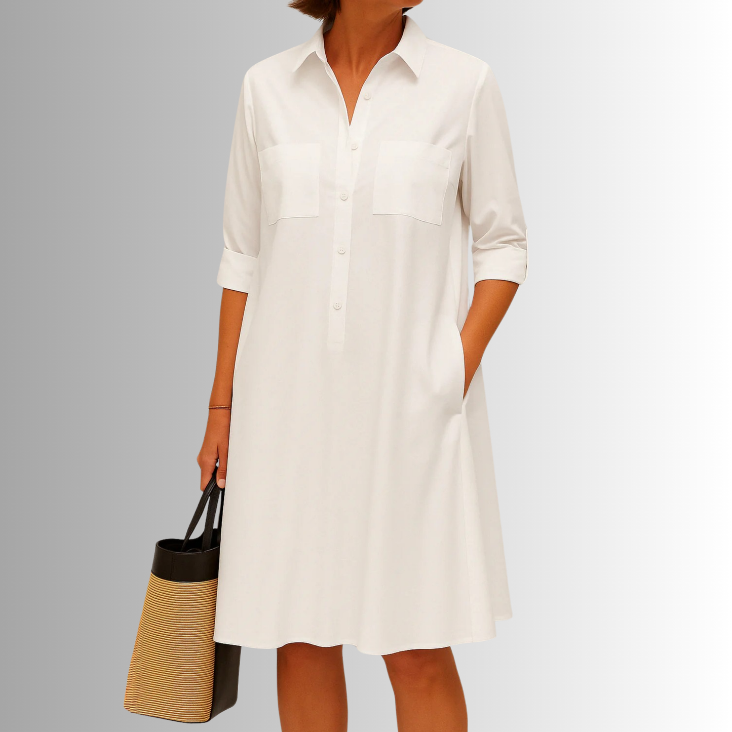 Women's Button Dress with Lightweight Fabric and Versatile Style