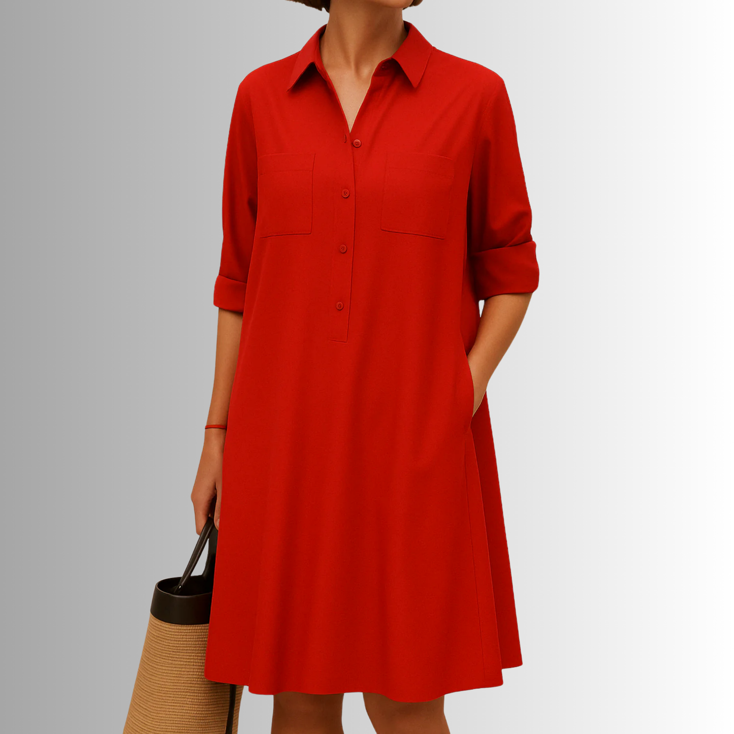 Women's Button Dress with Lightweight Fabric and Versatile Style