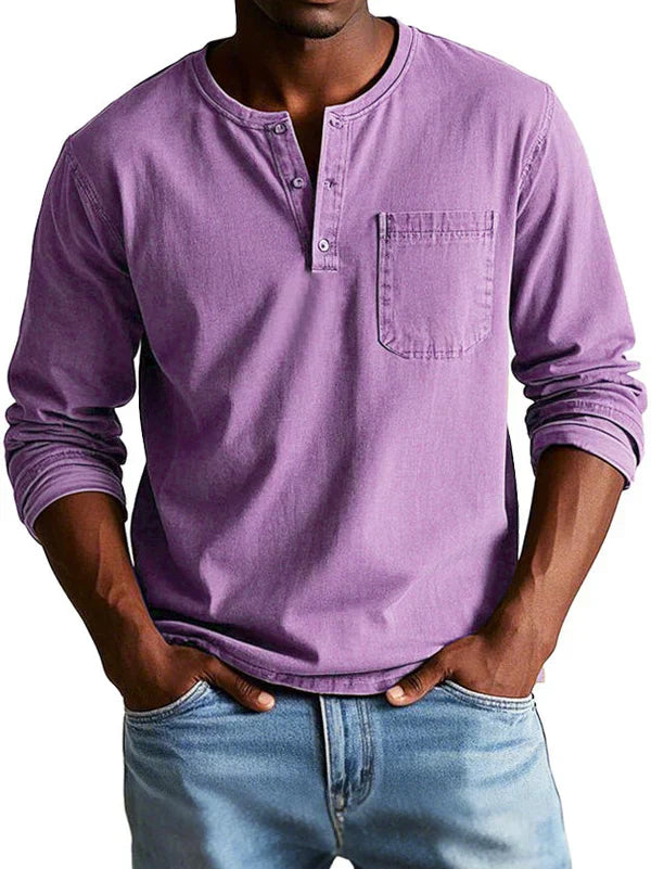 Mens Henley Long Sleeve Street-Wave Everyday Comfort Indigo