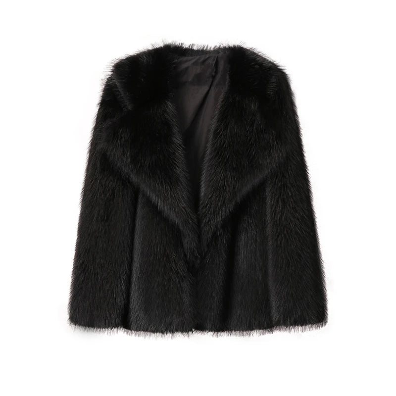 Street Wave Oversized Faux Fur Coat Wild Spectrum Fluff Fiesta for Women Soft Warm Plush Winter Jacket