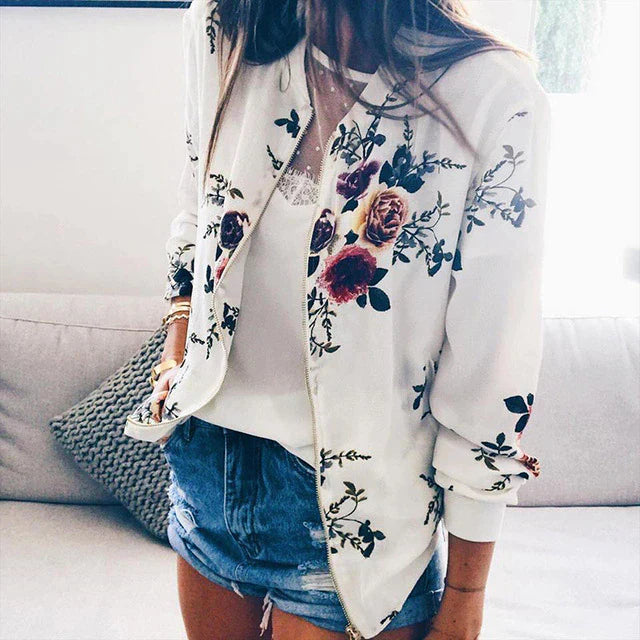Streetwave Floral Bomber Jacket For Women Vintage Inspired Elegant Outerwear Lightweight Comfort