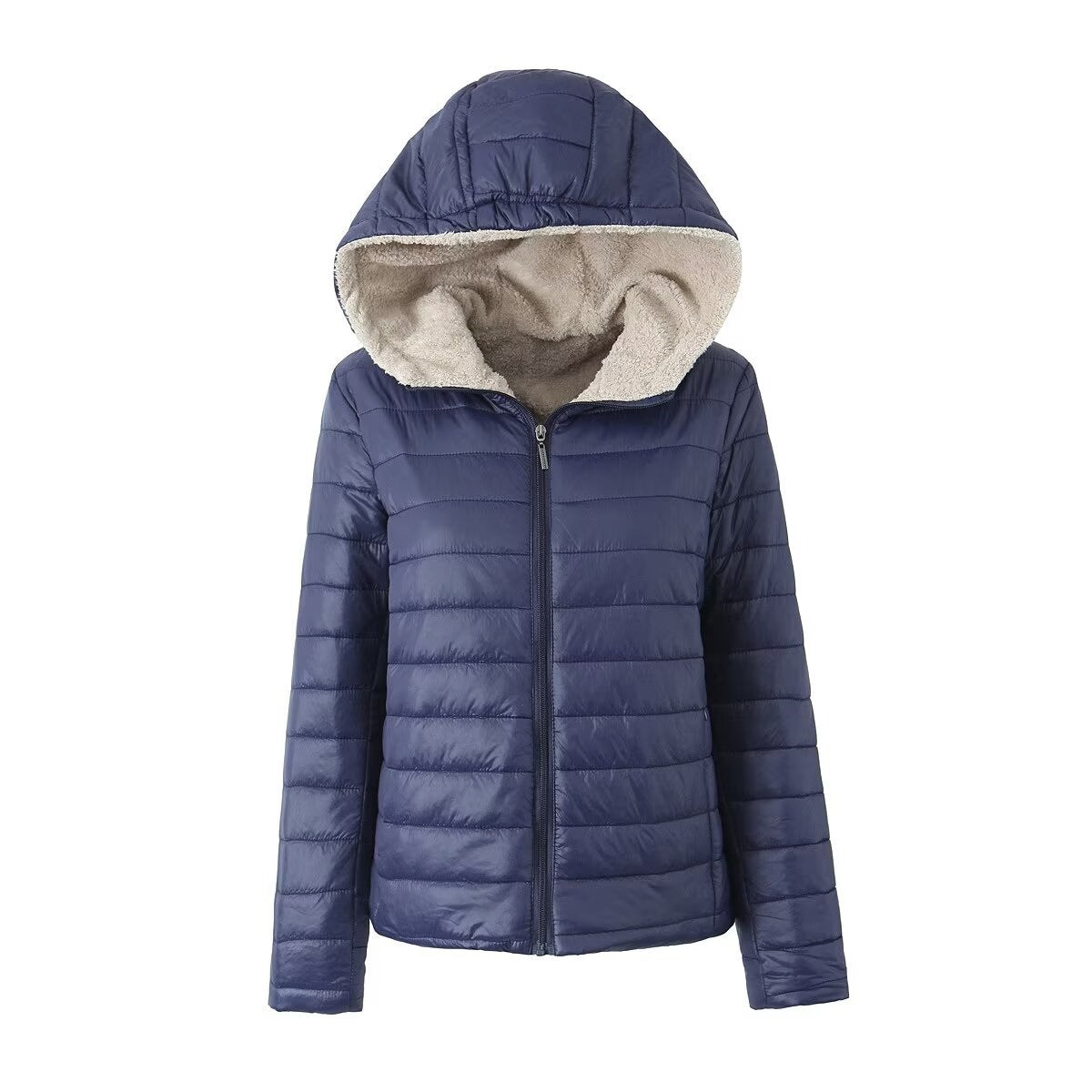 Street-Wave Womens Puffer Jacket With Fleece-Lined Hood Vegan Windproof Insulated Coat
