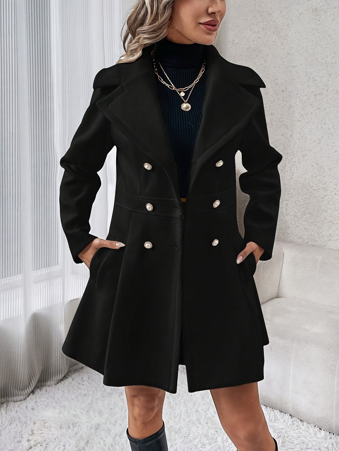 Street Wave Double Breasted Bell Coat For Women Elegant Winter Outerwear With Wide Lapels Timeless Silhouette