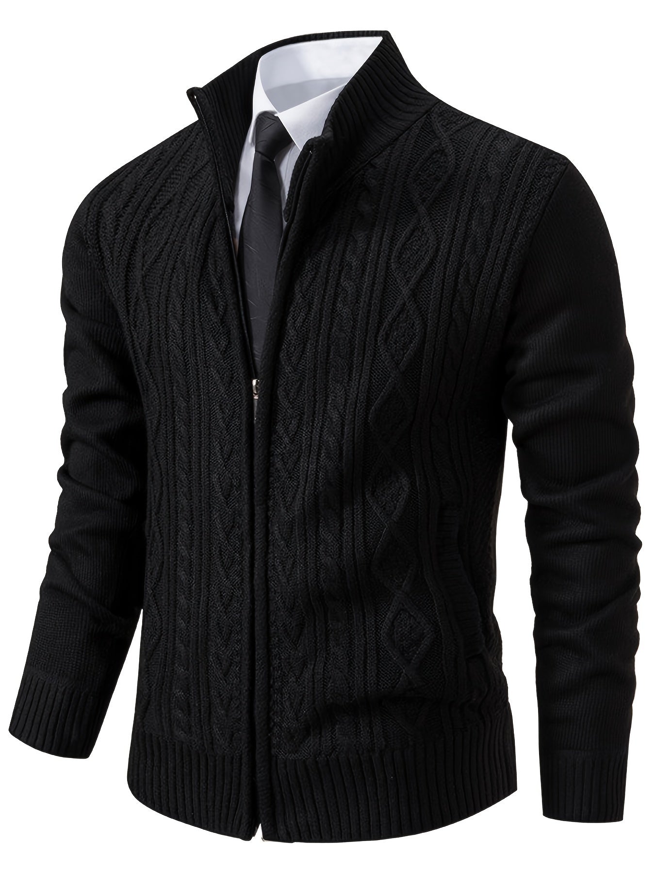 Street-Wave Men's Knit Zip Cardigan With Pattern Acrylic Warmth For Everyday Style And Comfort