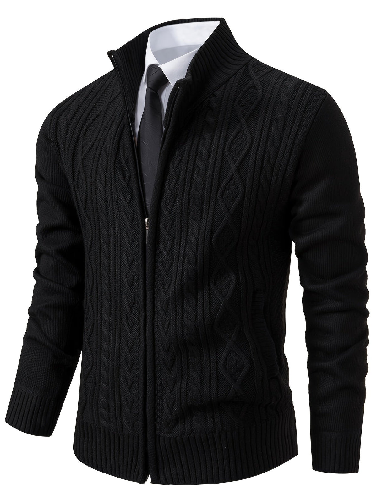 Street-Wave Men's Knit Zip Cardigan With Pattern Acrylic Warmth For Everyday Style And Comfort