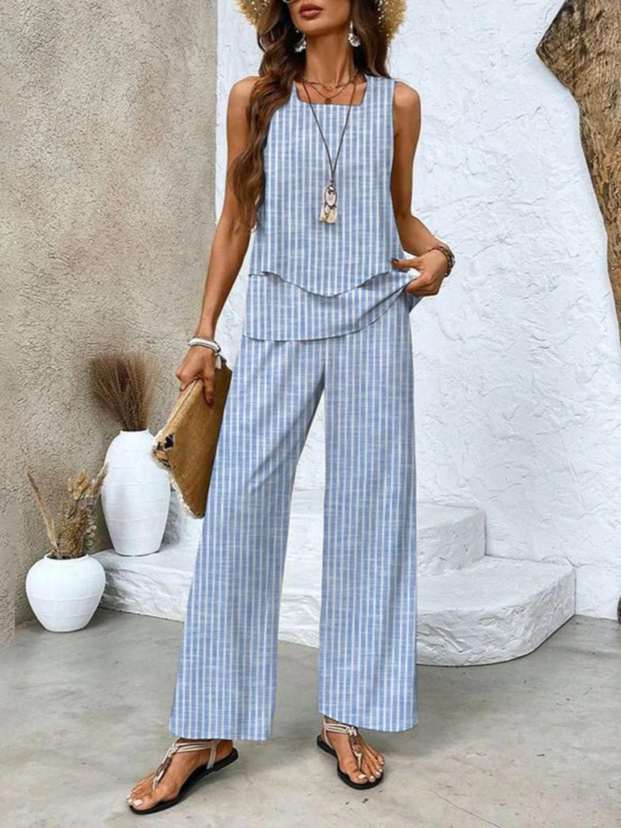 Street Wave Avery Two Piece Summer Set Layered Top Unisex Floral Wide Leg Pants
