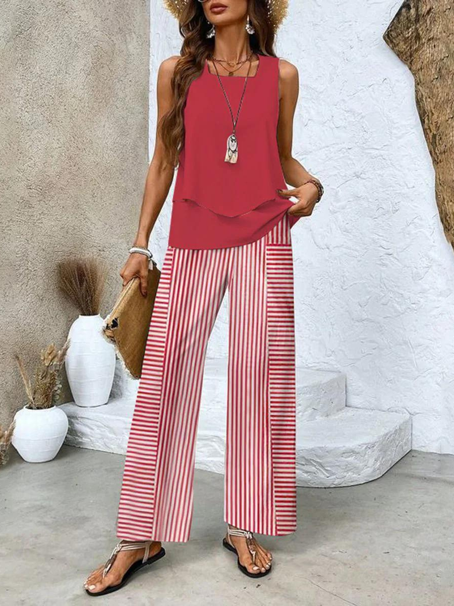 Street Wave Avery Two Piece Summer Set Layered Top Unisex Floral Wide Leg Pants