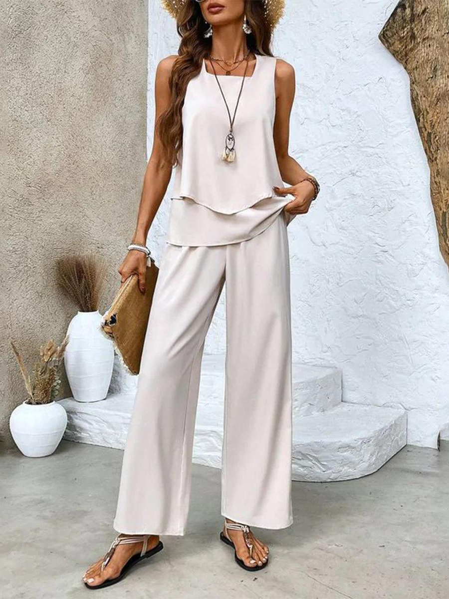 Street Wave Avery Two Piece Summer Set Layered Top Unisex Floral Wide Leg Pants