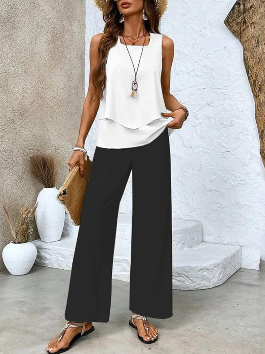Street Wave Avery Two Piece Summer Set Layered Top Unisex Floral Wide Leg Pants
