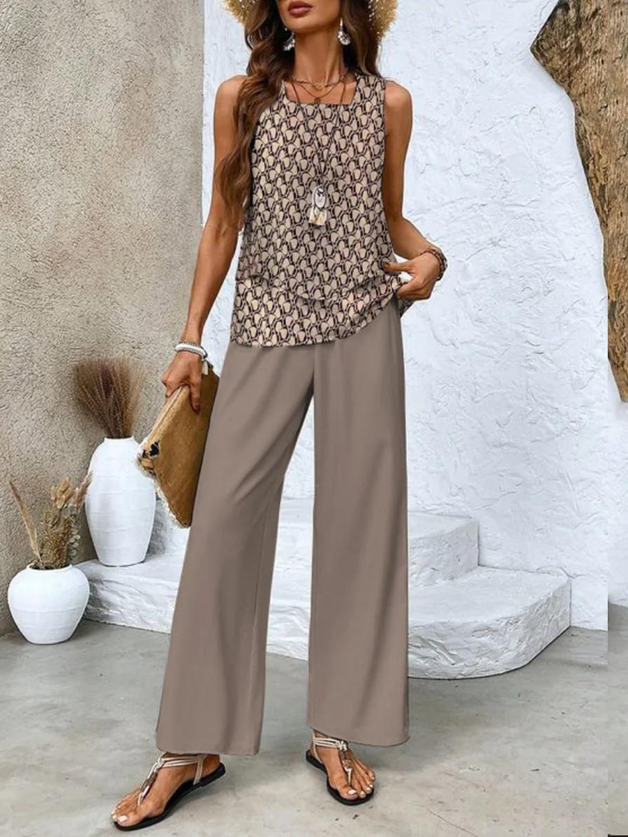 Street Wave Avery Two Piece Summer Set Layered Top Unisex Floral Wide Leg Pants
