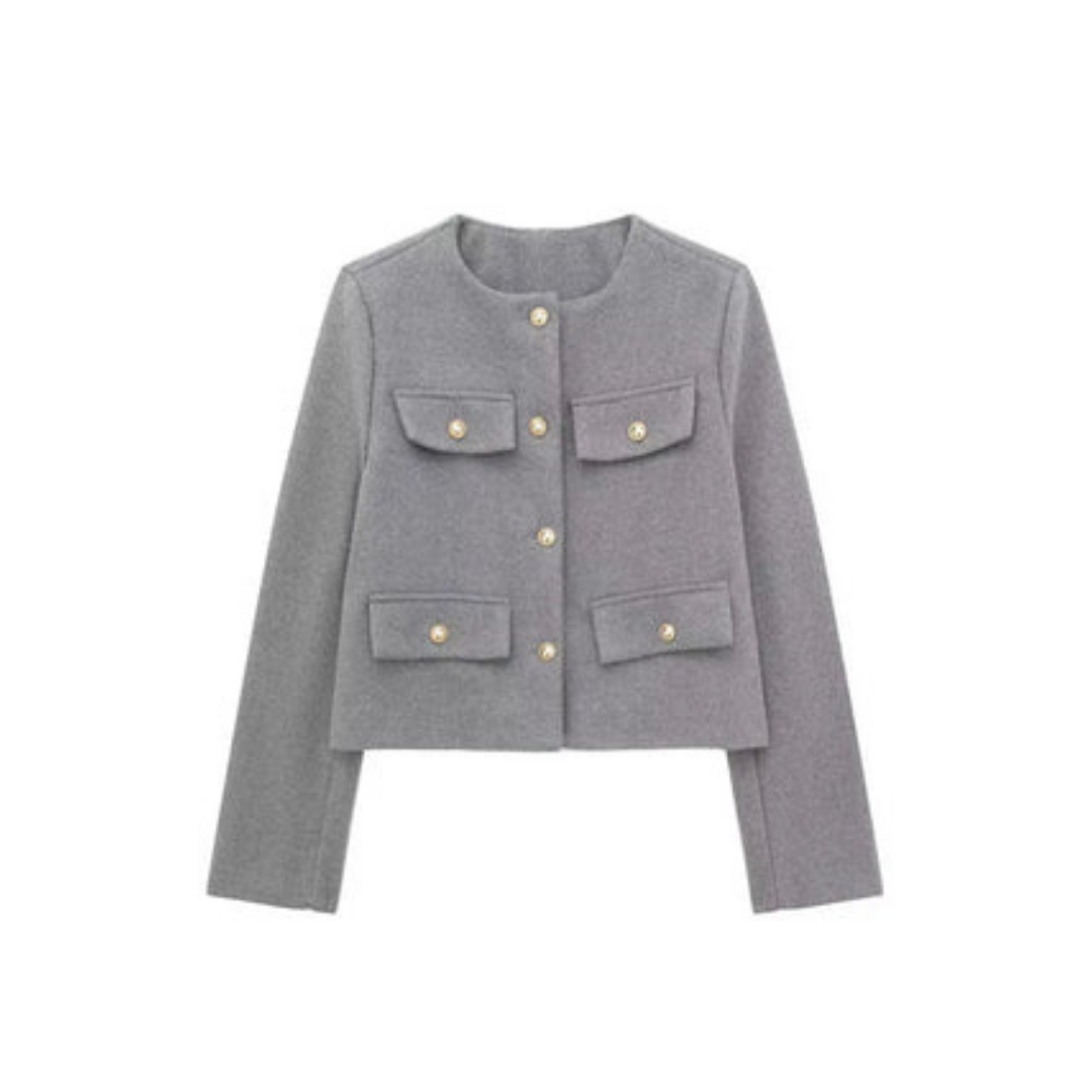 Street Wave Vintage Blazer For Women With Long Sleeves And Gold Button Pockets Chic