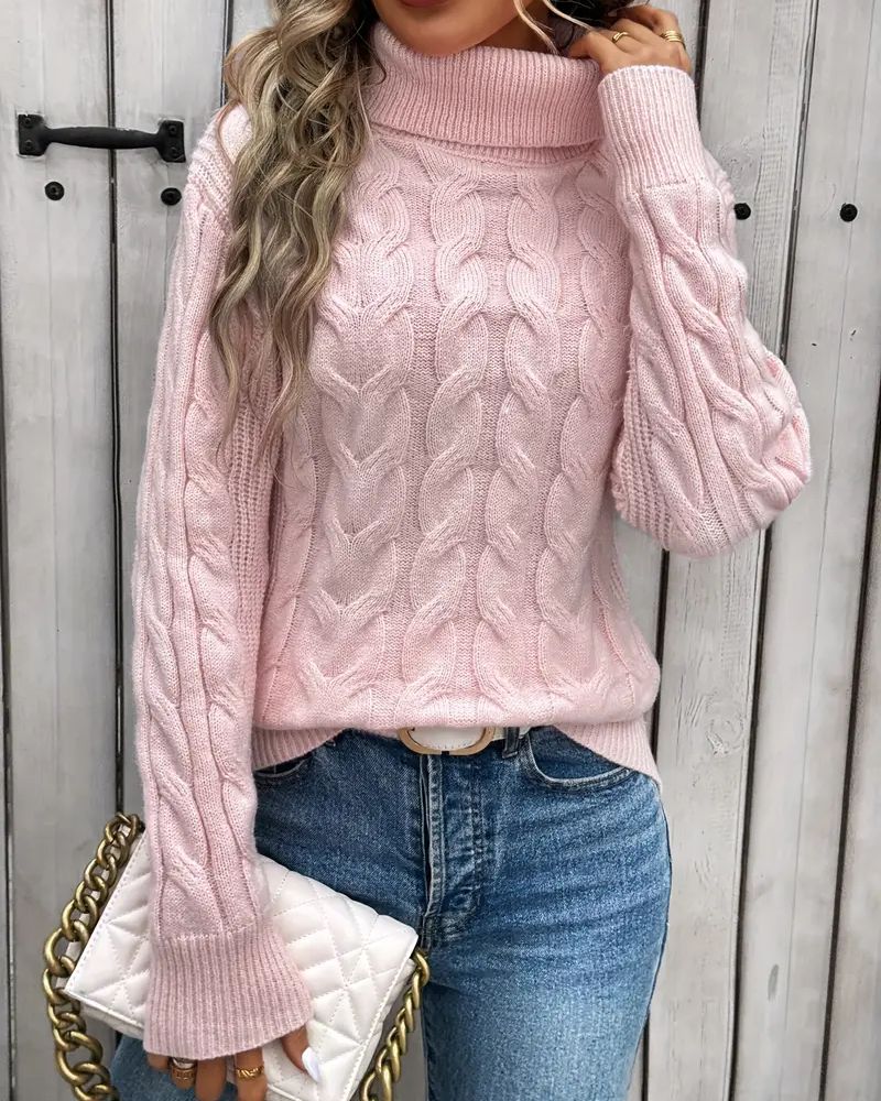Street-Wave Cable Knit Turtleneck Sweater For Women – Ultra Soft Cozy Premium Pullover For Everyday Style