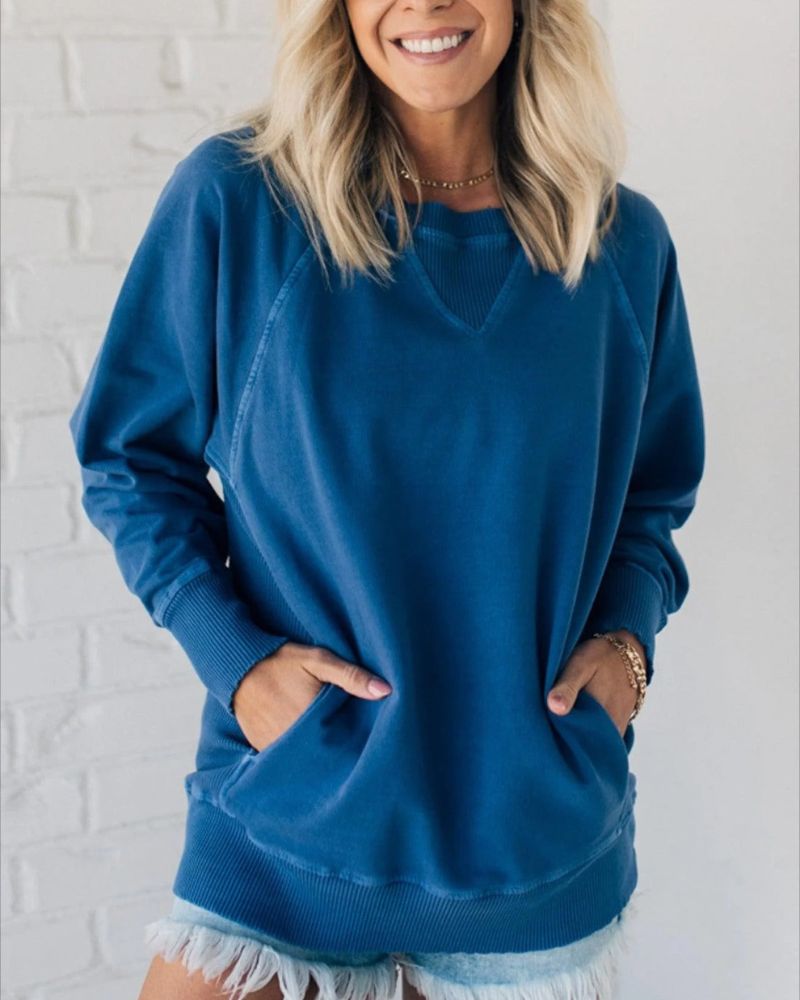 Street Wave Striped Accent Pocket Sweater For Women Cozy Warm Everyday Wear Relaxed Fit Winter Essential