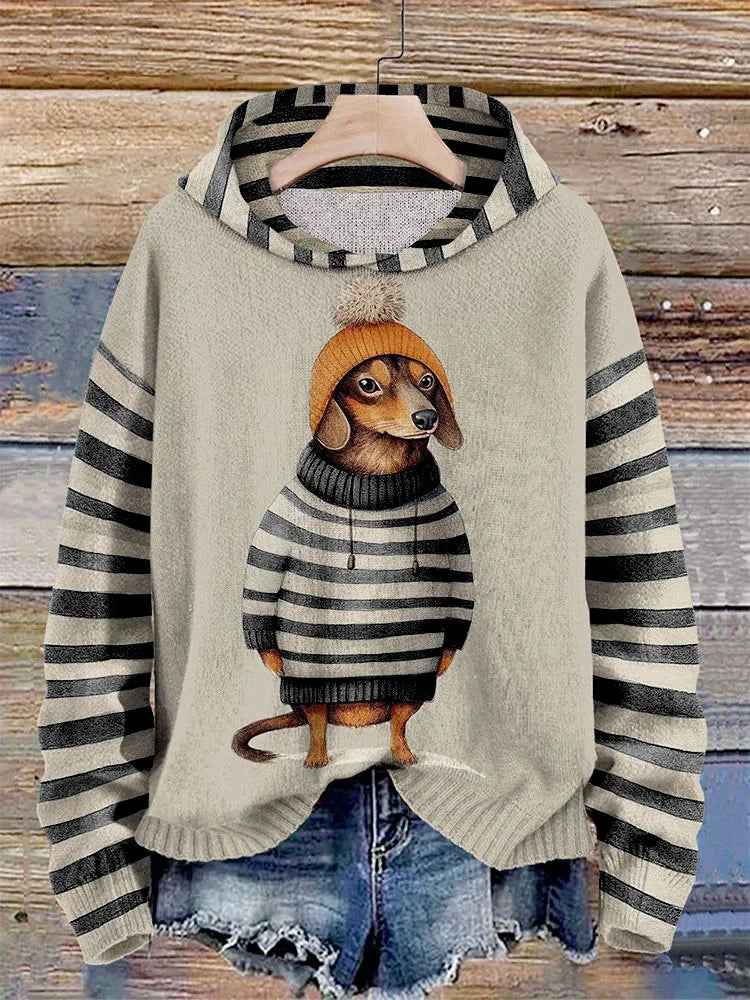 StreetWave Women Dachshund Hoodie With Cute Dress Motif Cozy Soft Pullover For Casual Loungewear