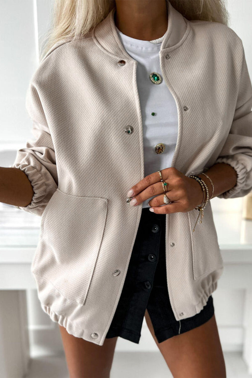 Street-wave Beige Bomber Jacket For Everyday Wear Cozy Elegant And Comfortable For Women