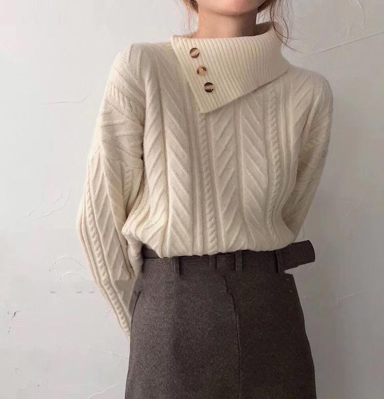 Street-Wave Asymmetrical Collar Knit Pullover For Women Soft Cozy And Elegant Timeless Design