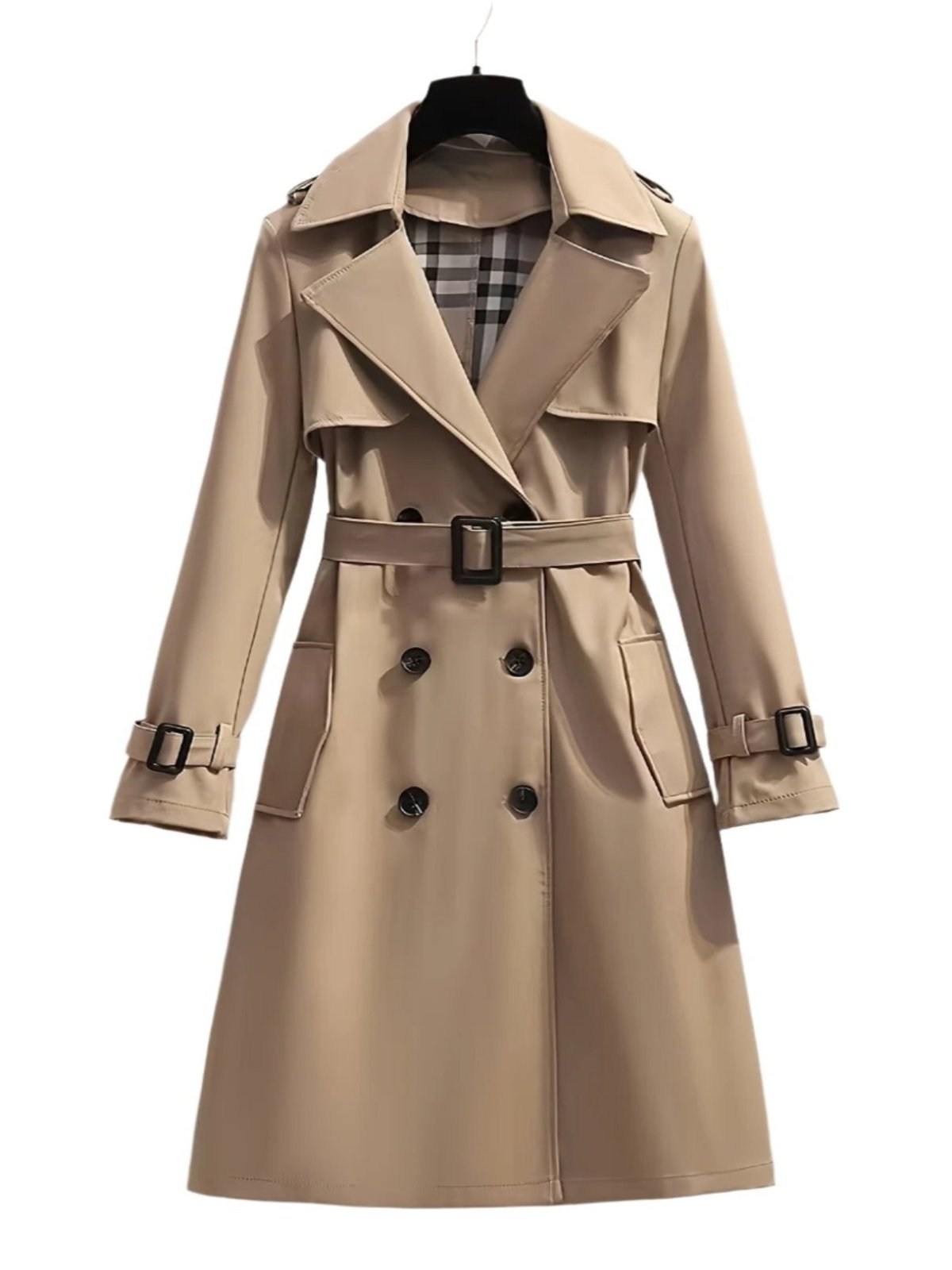 Street-Wave Double Breasted Trench Coat For Women With Belted Waist Flattering Silhouette Versatile Outerwear