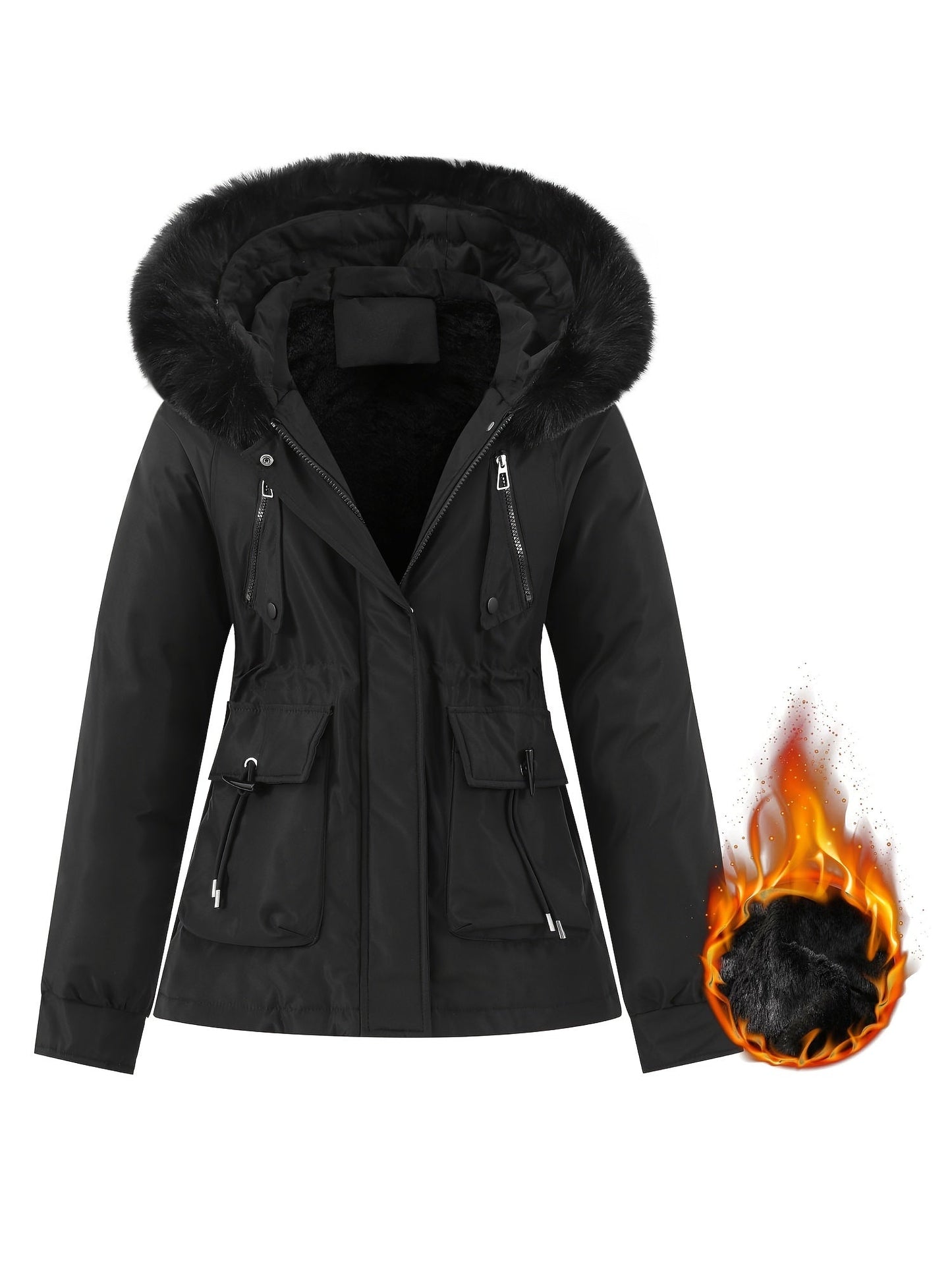 Street Wave Womens Winter Coat With Detachable Faux Fur Hood Windproof Warmth And Style