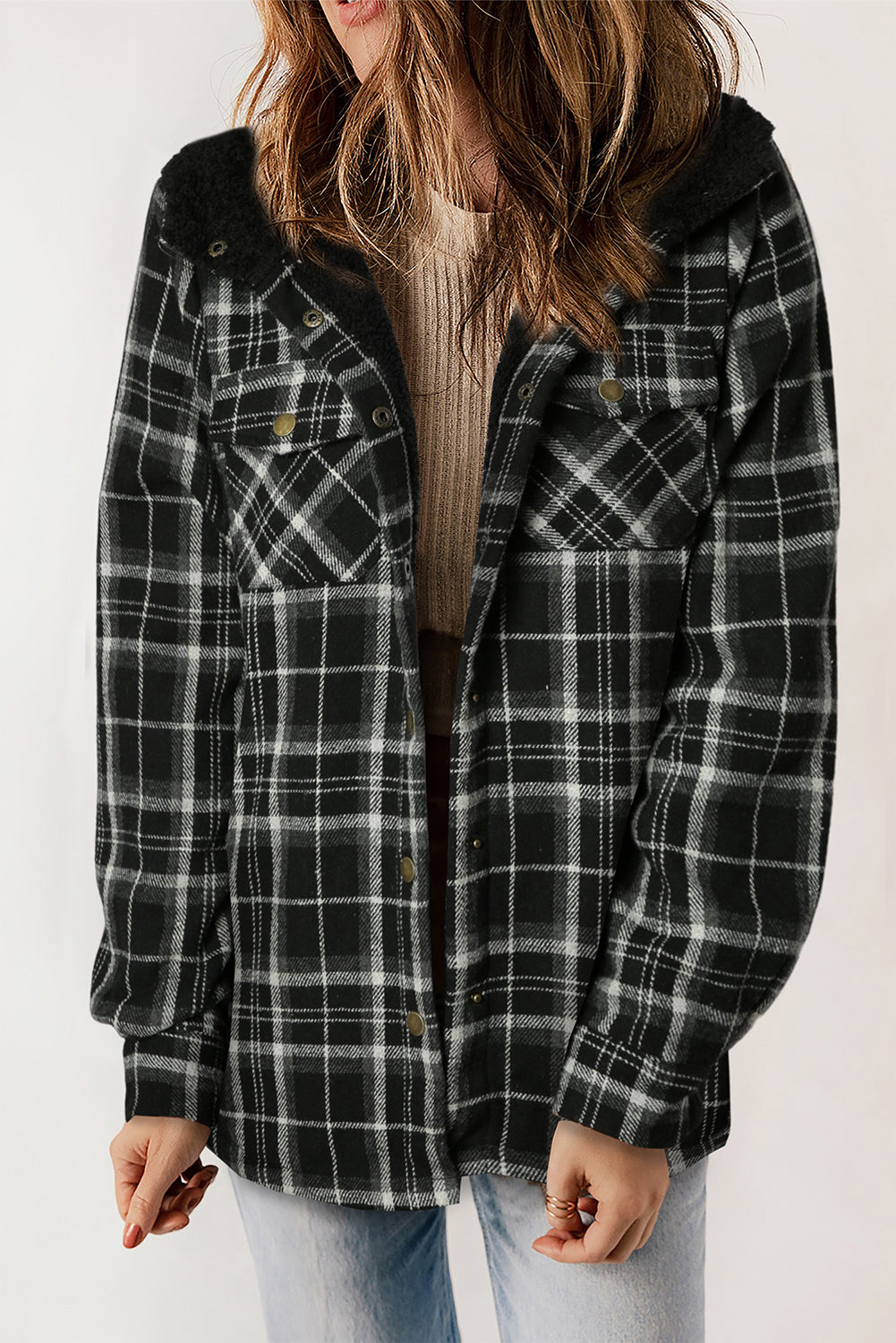 Plaid Fleece Lined Jacket Warm And Stylish Streetwave For Women Everyday Wear With Plush Comfort