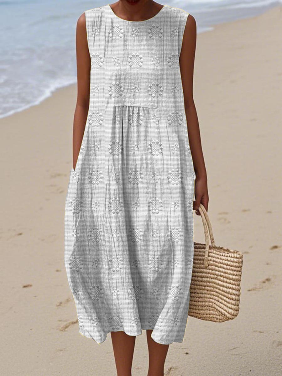 Street-Wave Olivia Textured Midi Dress For Women Breezy Beach Ready
