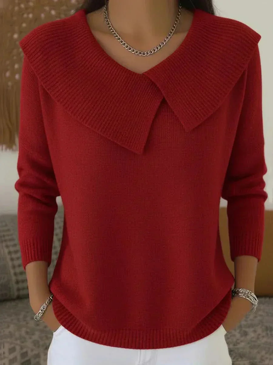 Women's Ribbed Collar Sweater with Soft Texture and Versatile Style
