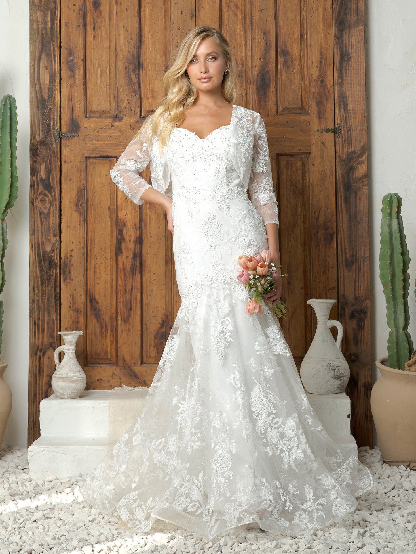 Eva Fashion 5250 Long Lace Prom Dress With Bolero Two Piece