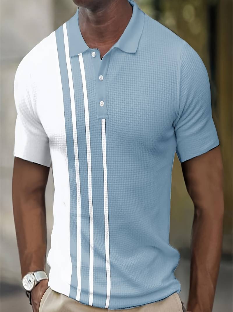 Street Wave Men's Striped Timeless Polo Shirt Breathable Cotton Blend