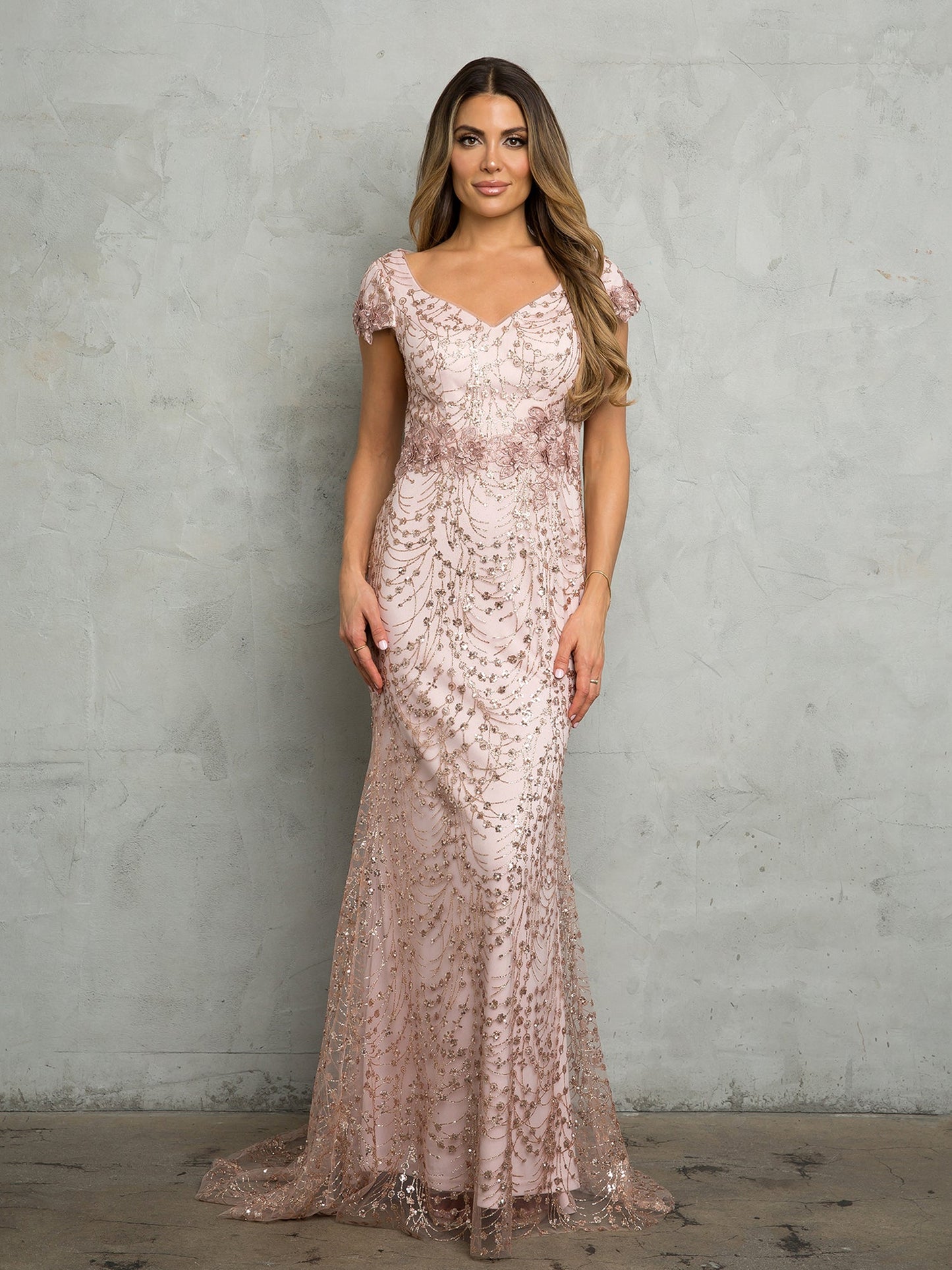 Eva Fashion Long Glitter Applique Evening Dress Cap Sleeves Mothers Of The Bride