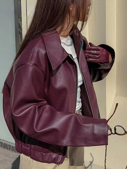 Street-wave | Kunstlederjacke mit stilvollem Reverskragen und Reißverschlussdetail - Street-wave