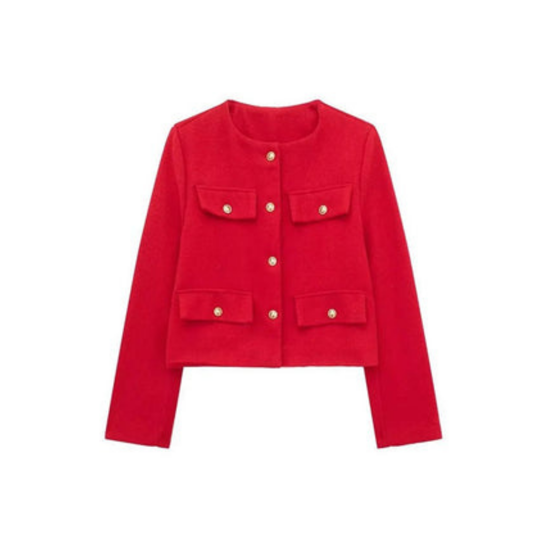 Street Wave Vintage Blazer For Women With Long Sleeves And Gold Button Pockets Chic