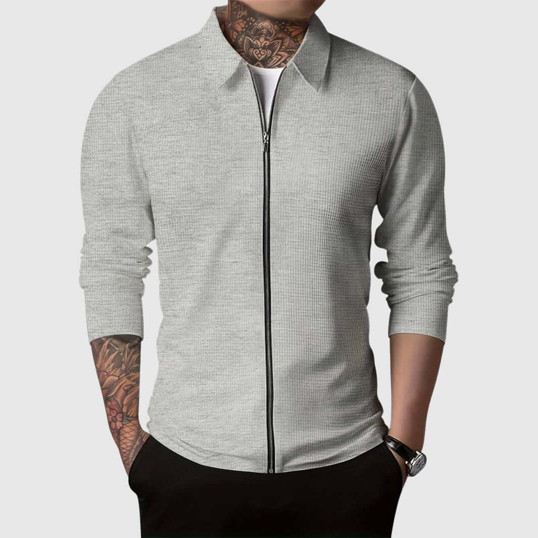 Street Wave Waffle Knit Zip Up Jacket For Men, Stylish Warmth And Breathable Comfort