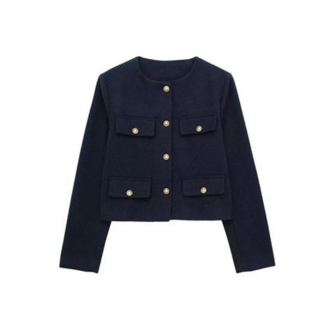 Street Wave Vintage Blazer For Women With Long Sleeves And Gold Button Pockets Chic